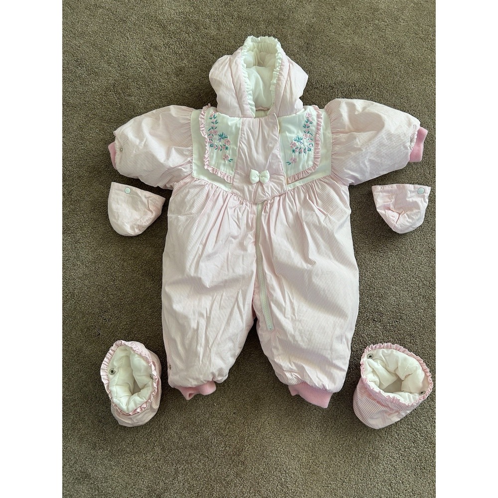 Vintage 80s/90s Casual Time Snowsuit Size 12 Months W Remove Footies & Gloves